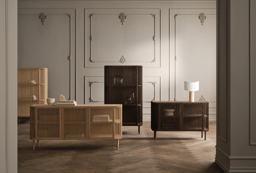 Sideboard Cord, en chêne huilé, avec placage en bois cannelé, 216 cm
