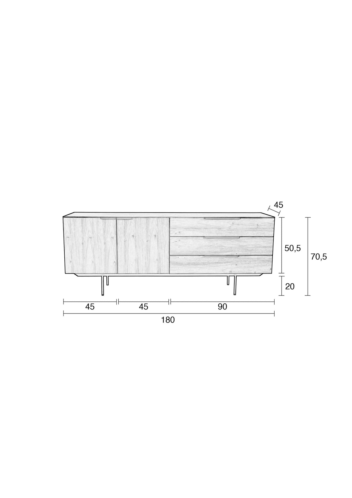 Travis Sideboard Walnuss 180x45x71 cm von Zuiver – Produktbild 7