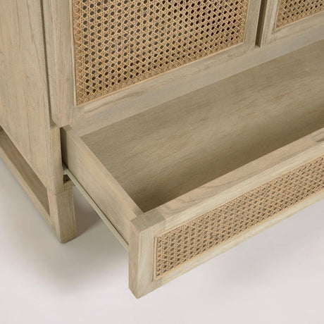 Rexit Schrank aus massivem Holz und Mindi Furnier mit Rattan 90 x 160 cm - ZEN ZONE