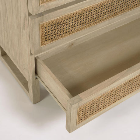 Rexit Kommode mit 4 Schubladen aus massivem Holz und Mindi Furnier mit Rattan 90 x 93 cm - ZEN ZONE